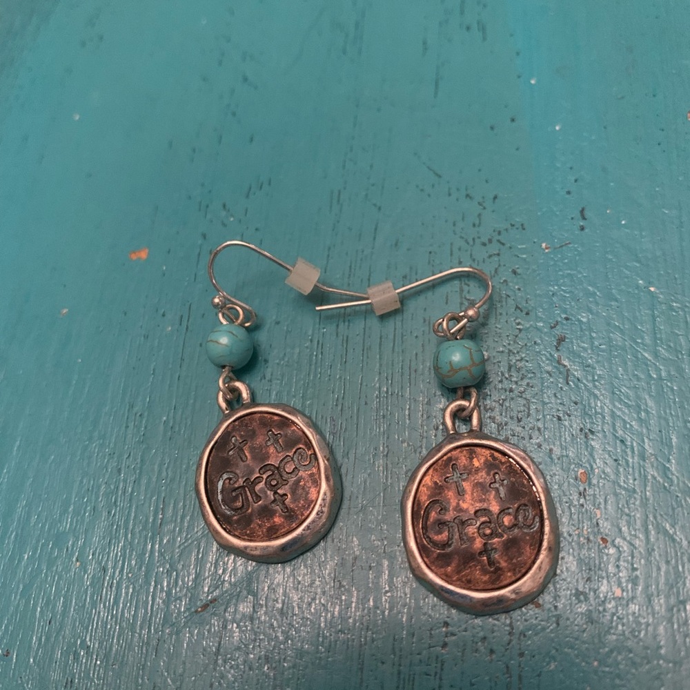 Silver, turquoise, and copper Grace earrings